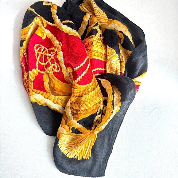 Echo Vintage Silk Black Gold Red Baroque Maximalist Print Scarf - Picture 4 of 4